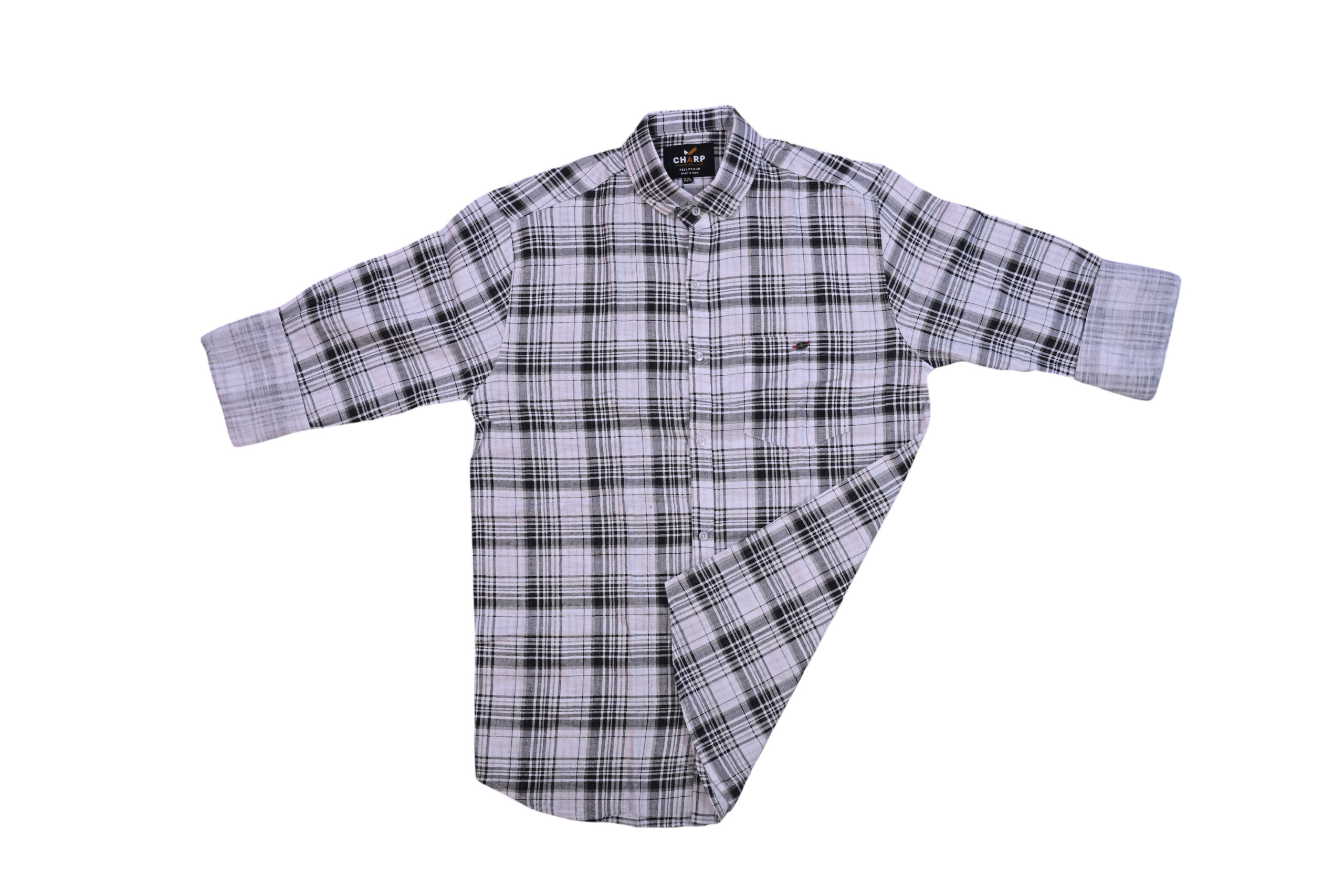Charp White & Black Check Shirt-1
